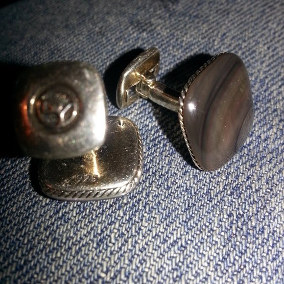 Pair of pure silver black mother of pearl cufflink - Picture 2 of 2